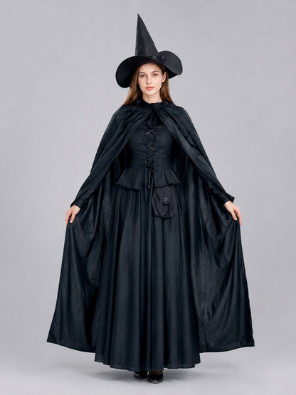Black Witch Costume with Cape on-model view