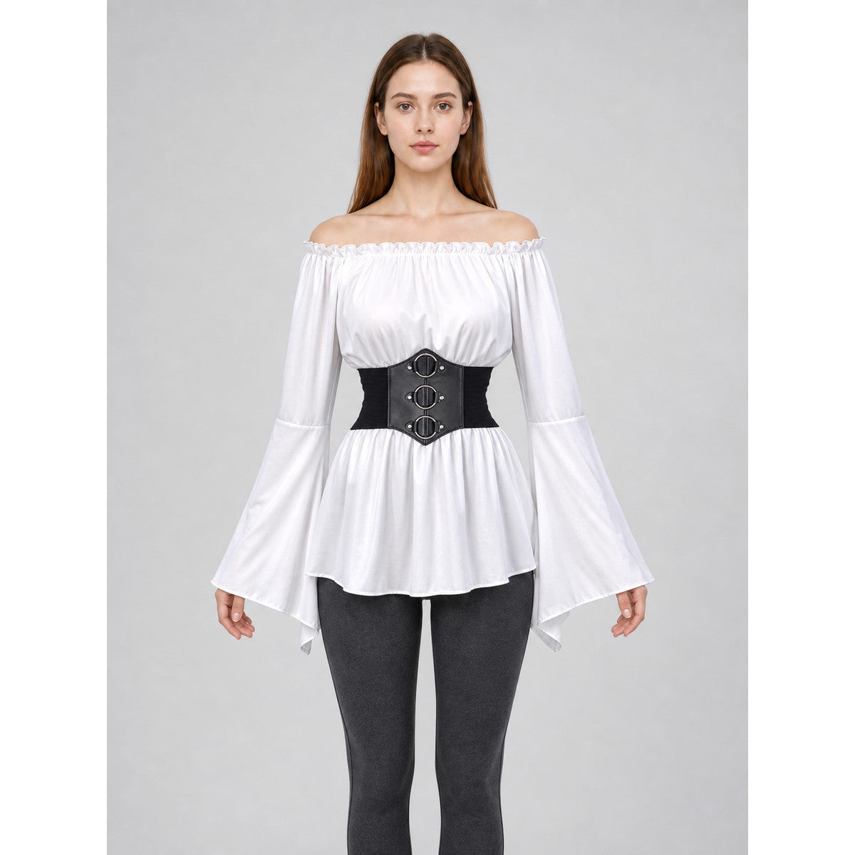 Vintage Off-the-Shoulder Blouse with Corset Belt