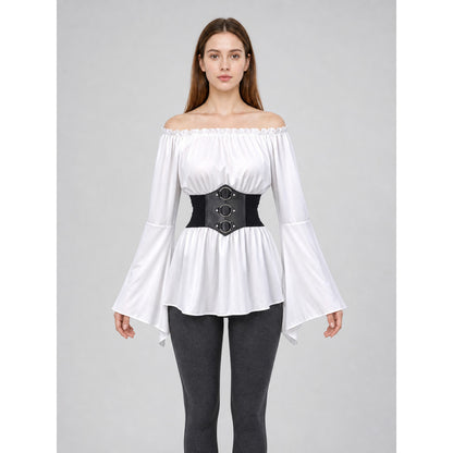 Vintage Off-the-Shoulder Blouse with Corset Belt