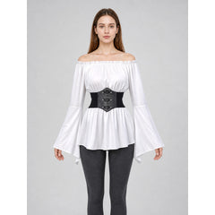 Vintage Off-the-Shoulder Blouse with Corset Belt