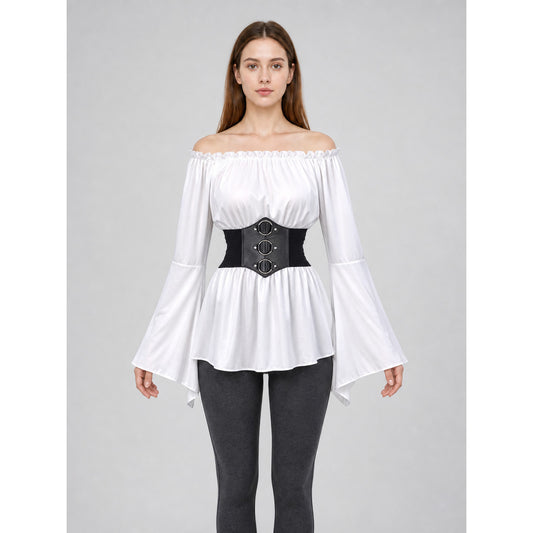 Vintage Off-the-Shoulder Blouse with Corset Belt front view