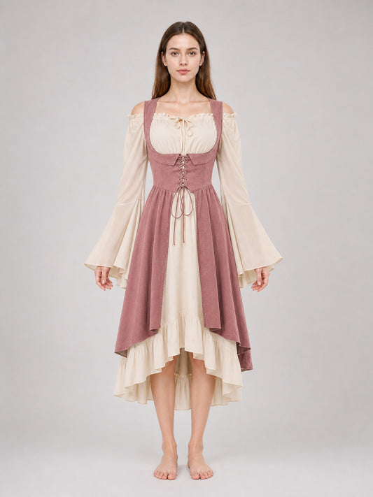 Renaissance-Style Dress with Corset and Ruffles front view