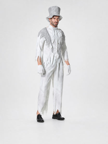 Halloween Ghost Costume with Top Hat and Gloves on-model view