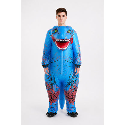 Blue Dinosaur Costume with Open Mouth and Long Tail main product view