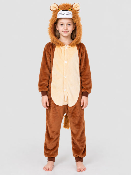 Brown Hooded Pajama Jumpsuit with Ears and Tail