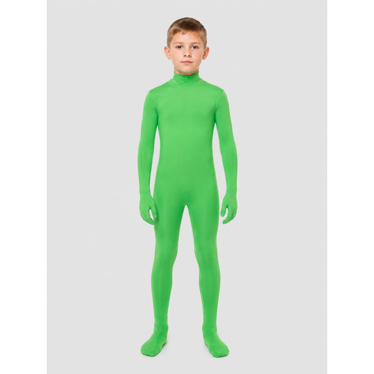 Green Alien Cosplay Jumpsuit with Hood on-model view