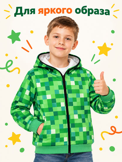 Kids' green zip-up hoodie, polyester