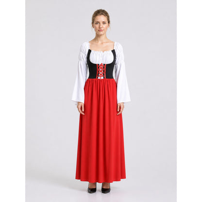 Bavarian Dress for Beer Festivals, Red, White, and Black on-model view