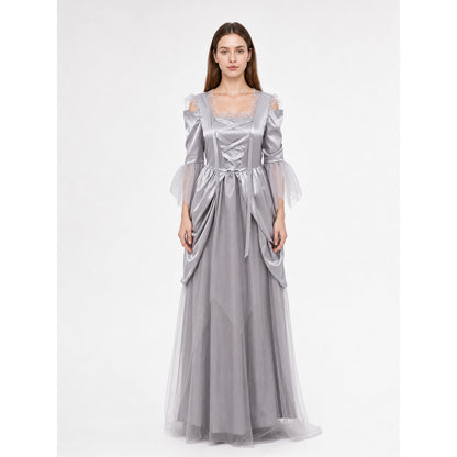 Gray Cloak Dress with Sleeves and Crisscross Lacing