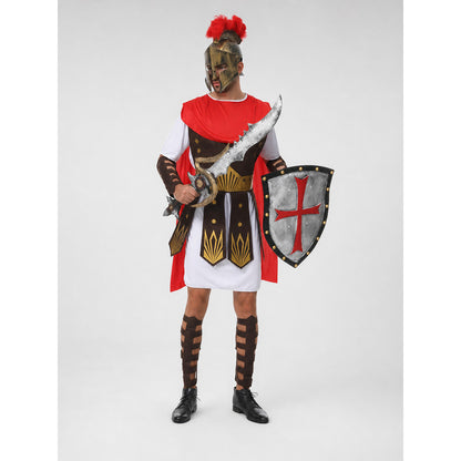 Roman warrior costume with shield and sword for cosplay on-model view