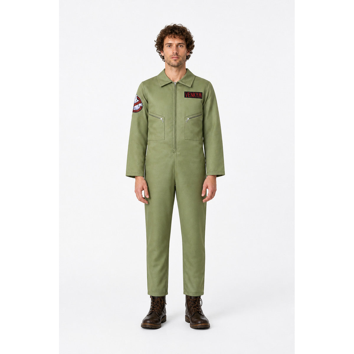 Light Green Jumpsuit with Zipper and Pockets main product view