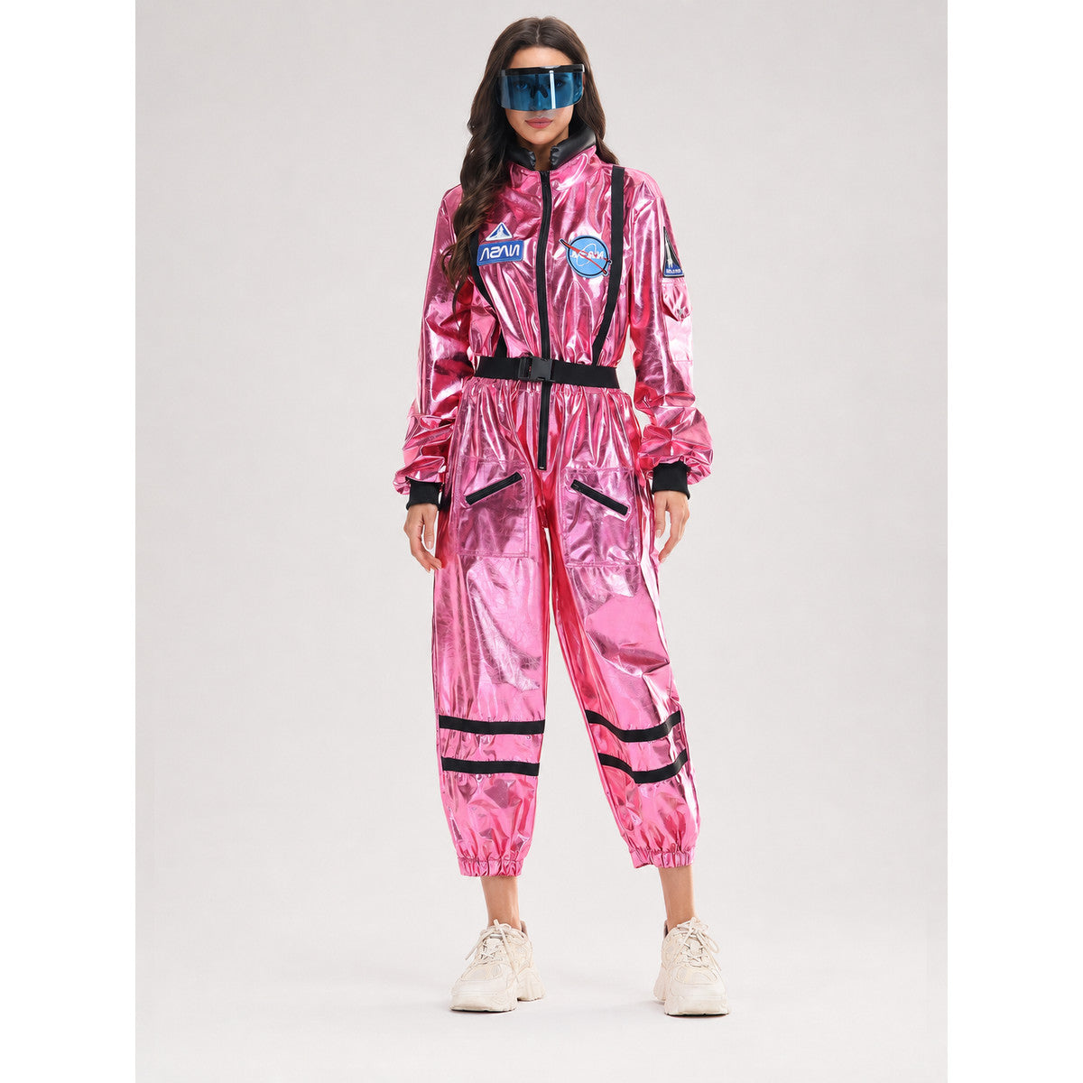 Pink Jumpsuit with Space Patches on-model view