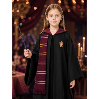 Kids Wizard Robe Costume Set, Hooded Cloak With Scarf And Wand on-model view