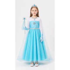 Elsa Costume with Crown and Wand for Halloween