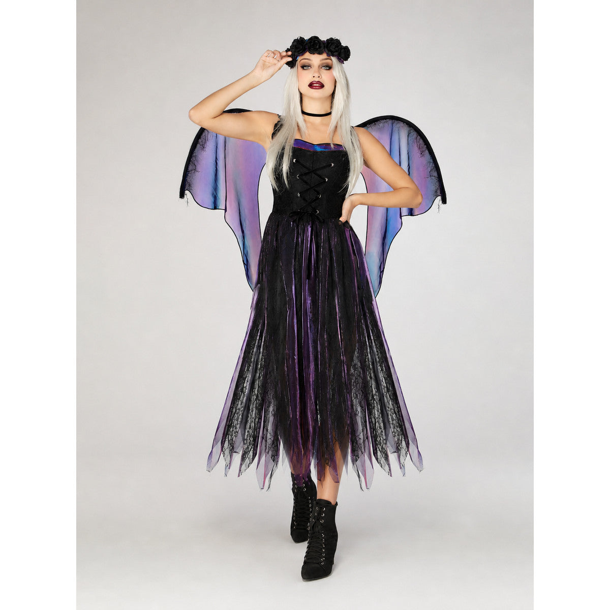 Gothic Dress with Wings and Pointed Hem