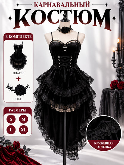 Vampire Costume Black Dress with Choker
