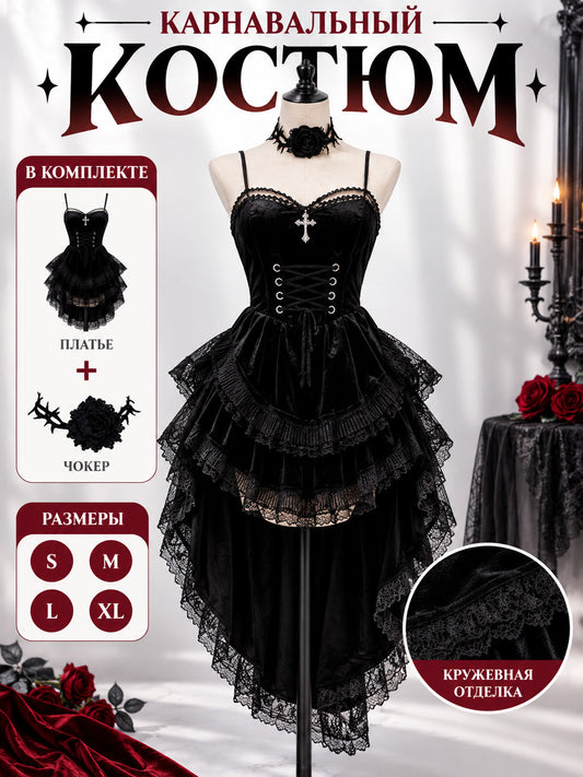 Vampire Costume Black Dress with Choker