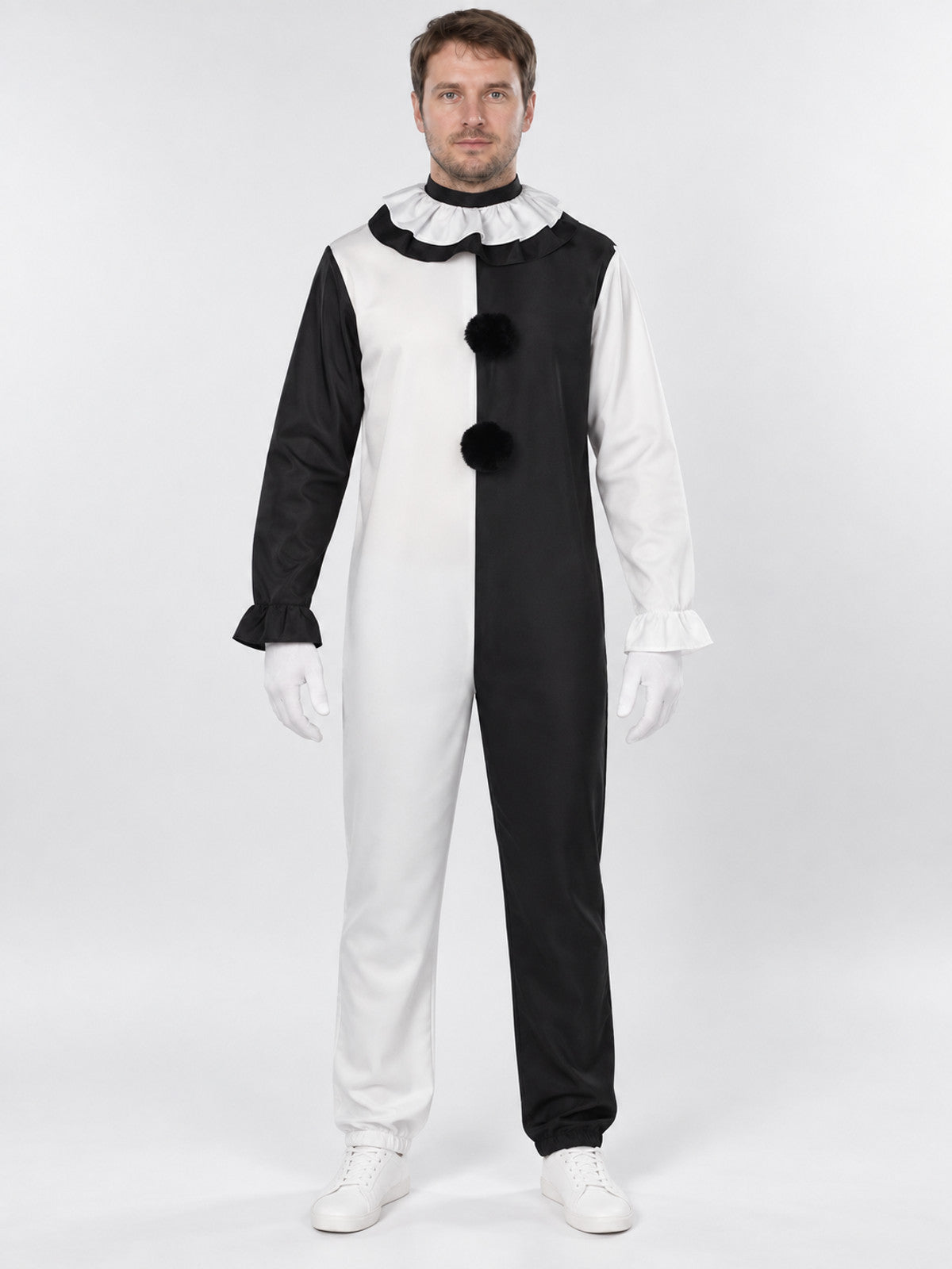 Black and White Clown Costume for Cosplay with Jabot and Pom-Poms