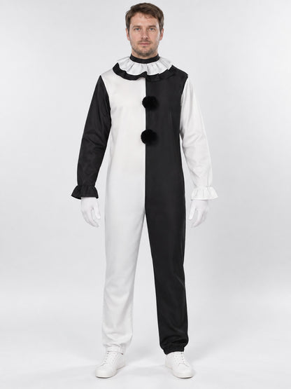 Black and White Clown Costume for Cosplay with Jabot and Pom-Poms