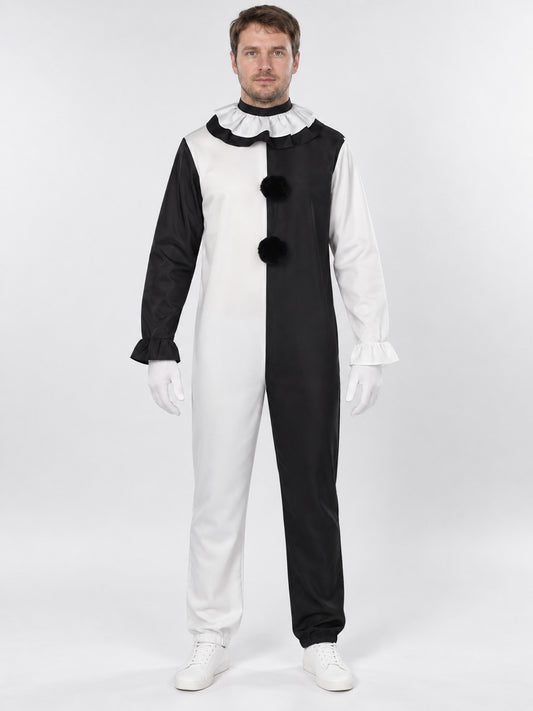 Black and White Clown Costume for Cosplay with Jabot and Pom-Poms