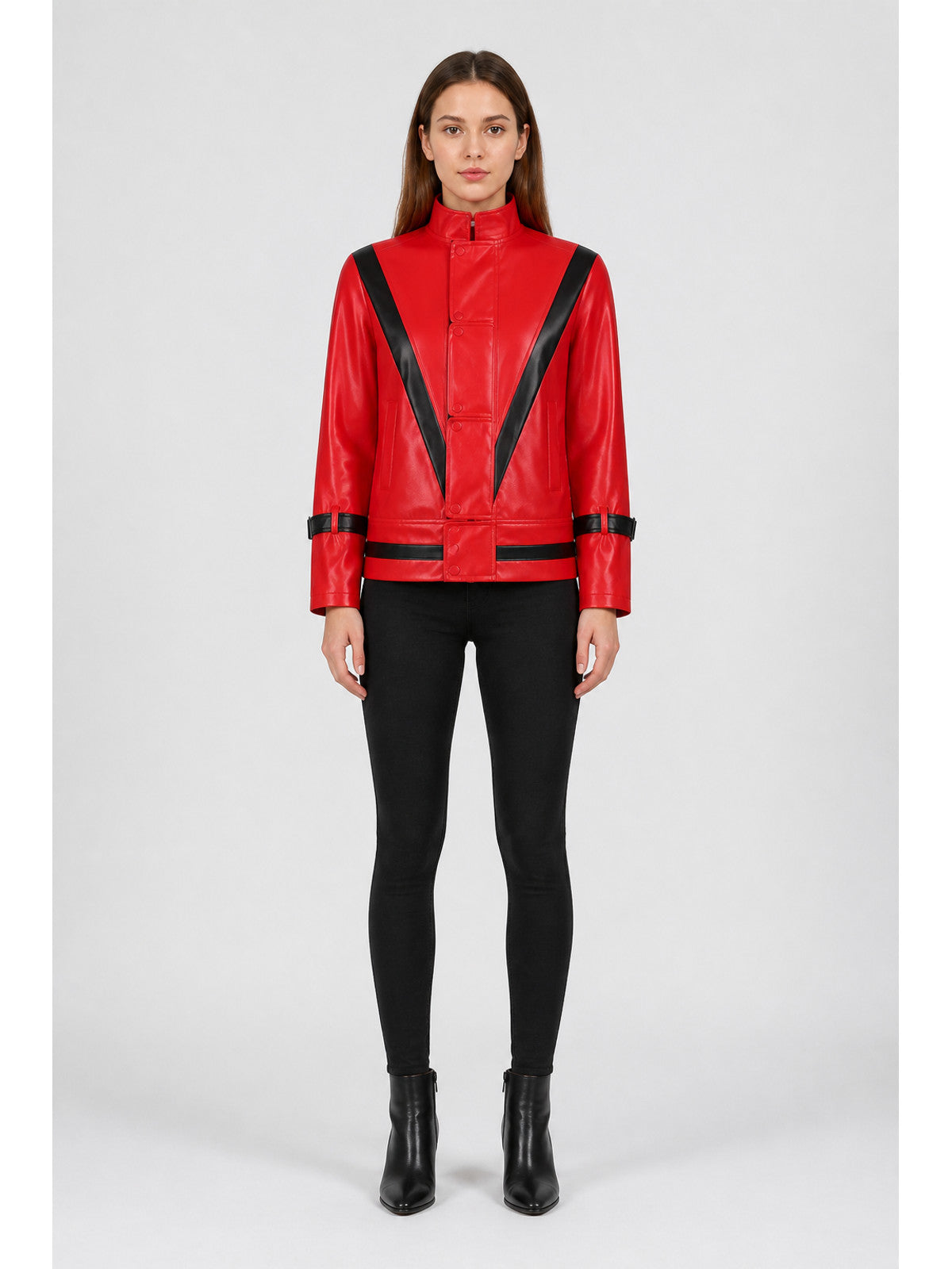 Short Red Jacket with Decorative Straps main product view