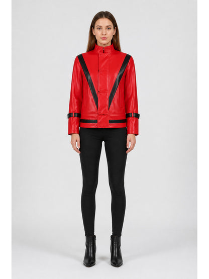 Short Red Jacket with Decorative Straps main product view