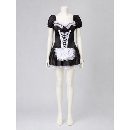 Black-and-White Stage Cosplay Costume with Apron