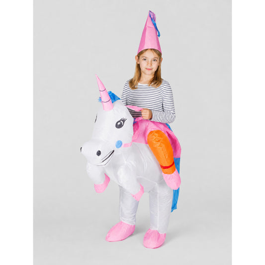 Inflatable unicorn costume with pink hat