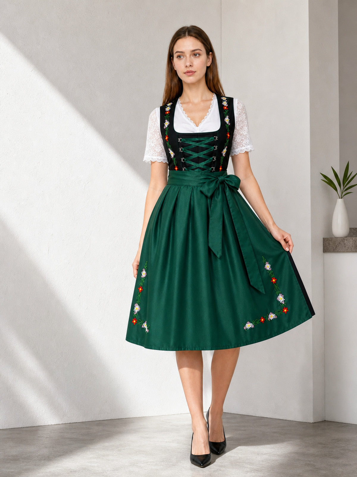 Dirndl-Style Dress with Bodice and Full Skirt main product view