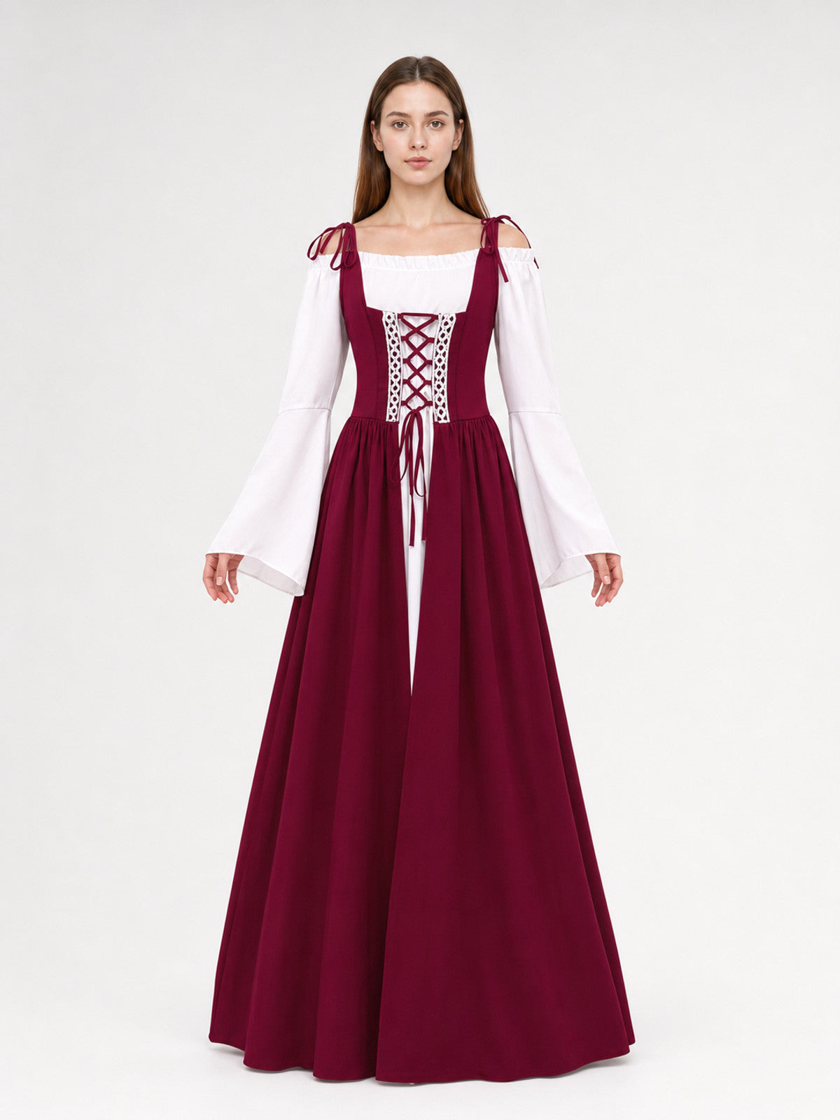 Long Medieval-Style Dress with Blouse front view