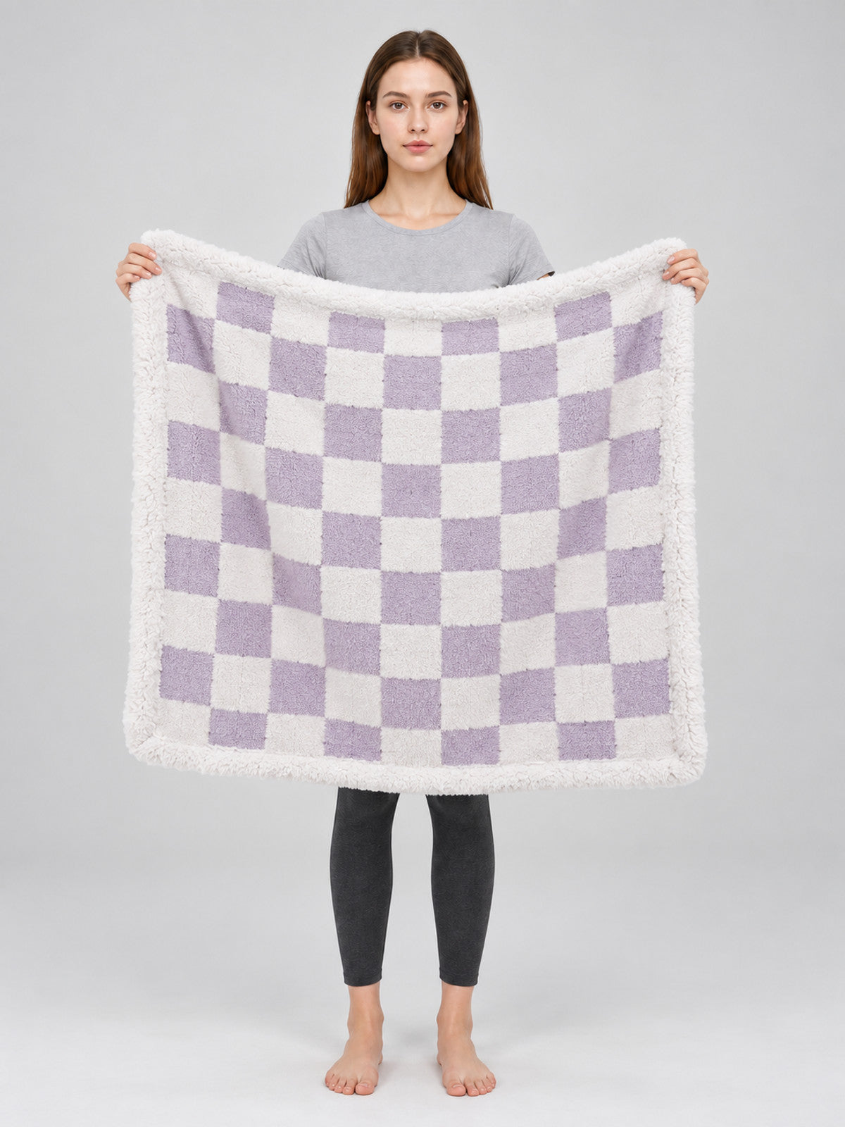 Double-Sided Checkered Pet Blanket on-model view