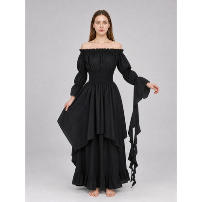 Black Off-the-Shoulder Maxi Dress with Ruffles