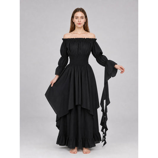 Black Off-the-Shoulder Maxi Dress with Ruffles