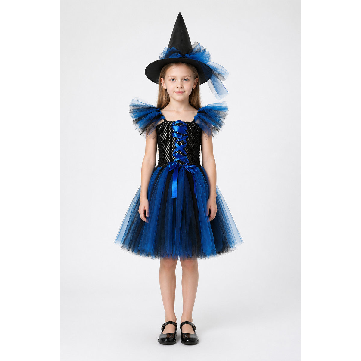 Blue and Black Witch Costume with Full Skirt and Hat main product view