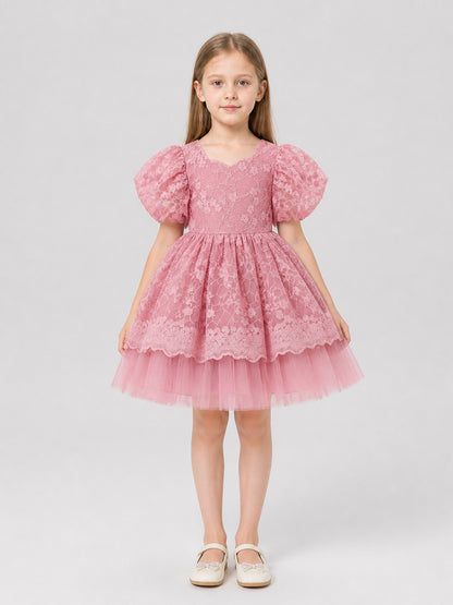 Girls’ Princess Dress with Full Skirt and Lace on-model view