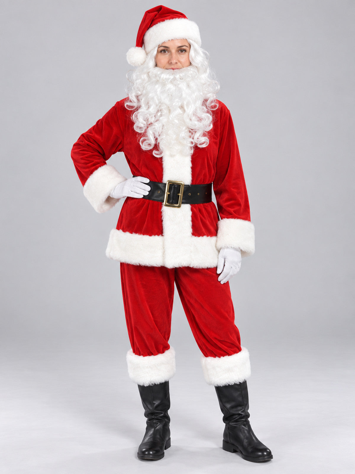 Santa Claus Costume with Beard on-model view