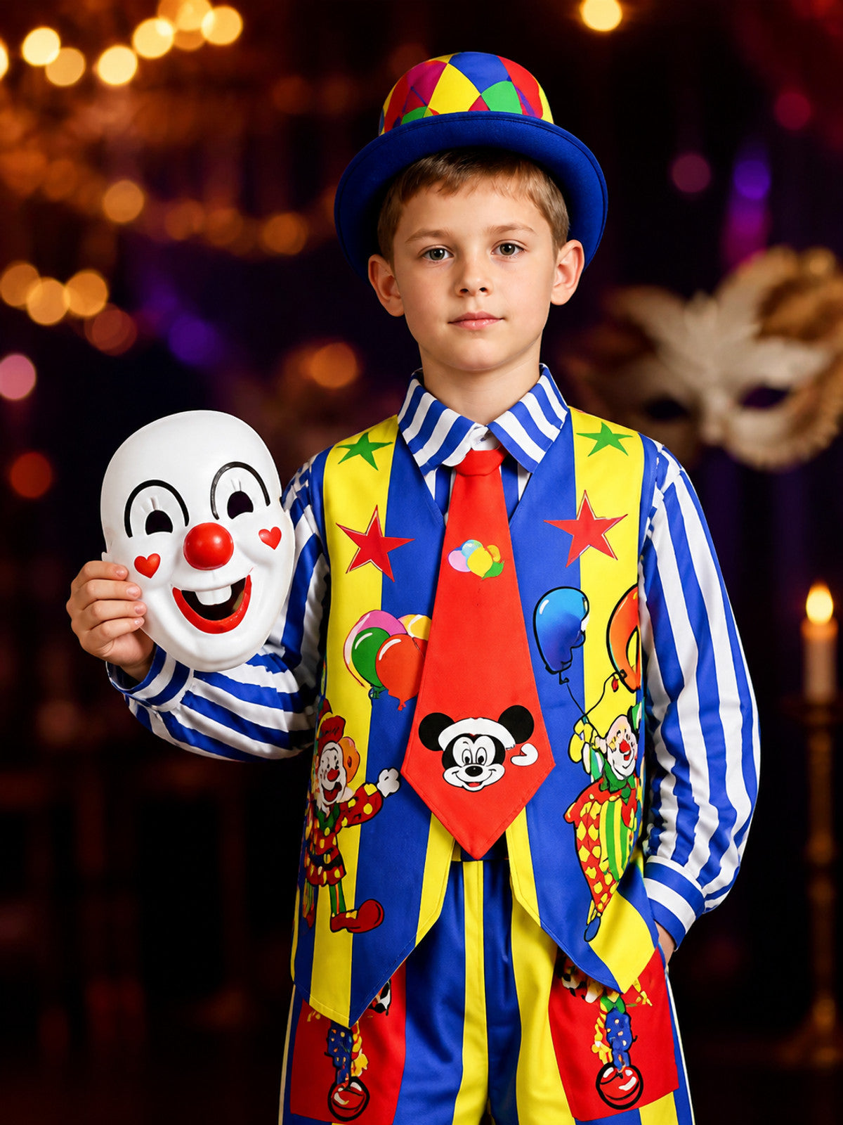 Striped Clown Jumpsuit for Performances and Halloween on-model view