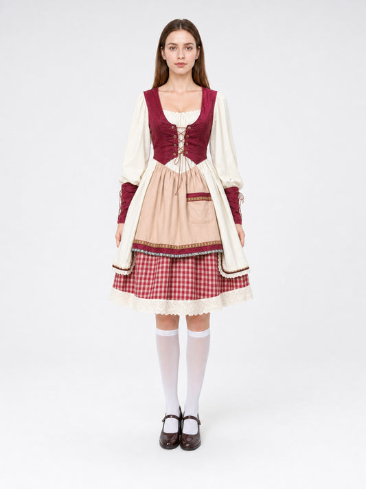 French Fairy Tale Costume Dress with Apron on-model view