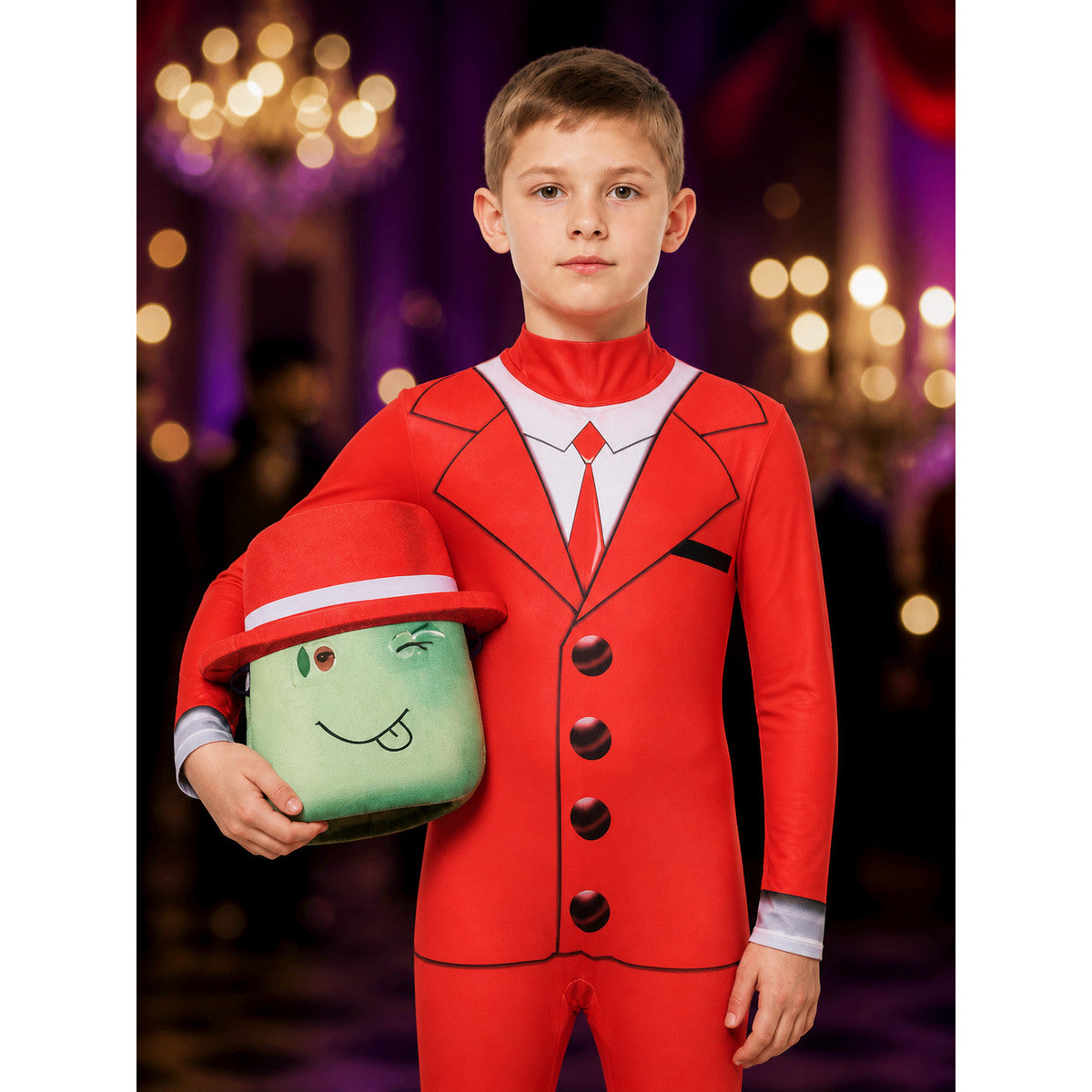 Roblox Red Suit Bodysuit Costume with Blocky Headpiece, Kids Cosplay Outfit for on-model view