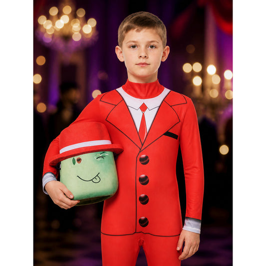 Roblox Red Suit Bodysuit Costume with Blocky Headpiece, Kids Cosplay Outfit on-model view