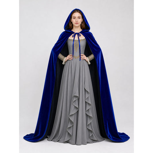 Long Blue Hooded Carnival Cape