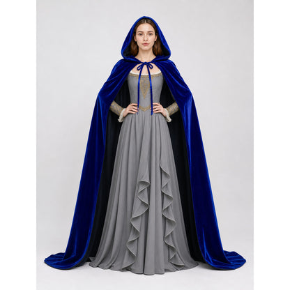 Long Blue Hooded Carnival Cape