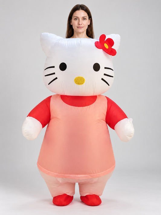 Inflatable Cartoon Cat Costume with Red Bow
