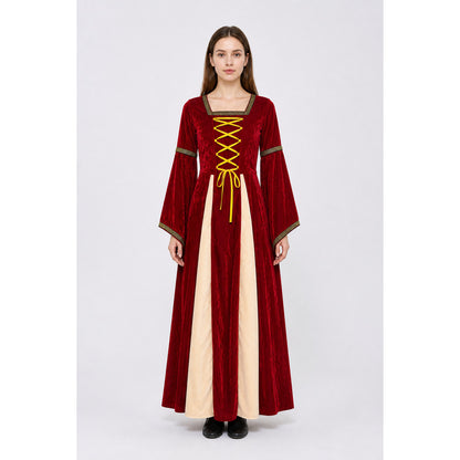 Medieval Dress with Wide Sleeves and Gold Trim