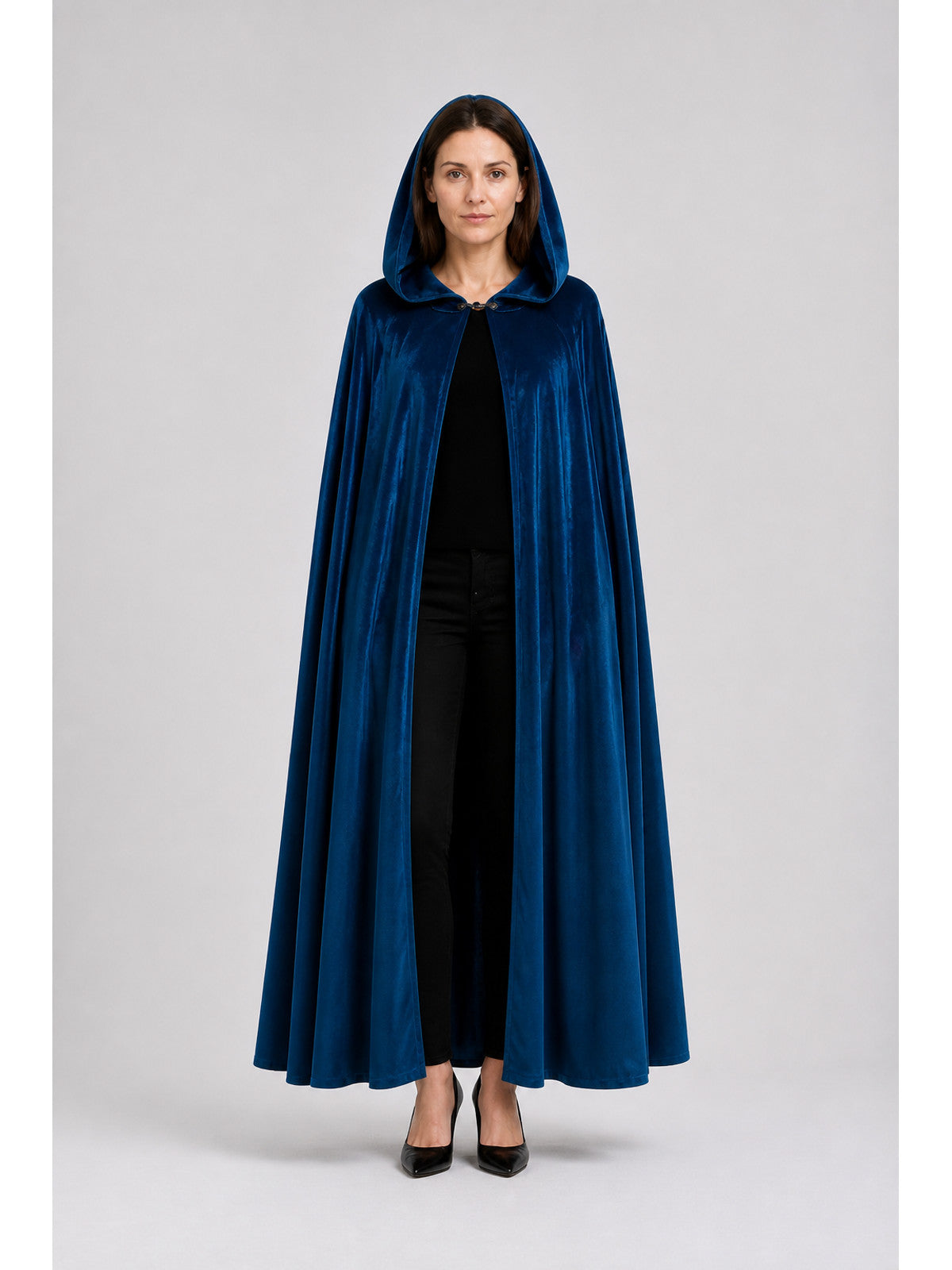 Long Dark Blue Hooded Cloak for Adults