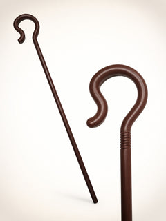 Dark Brown Jesus Scepter Cane Prop, Bent Hook Handle With Ring Grooves, Long