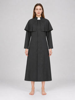 Black medieval-style costume designed to create a striking look for costume