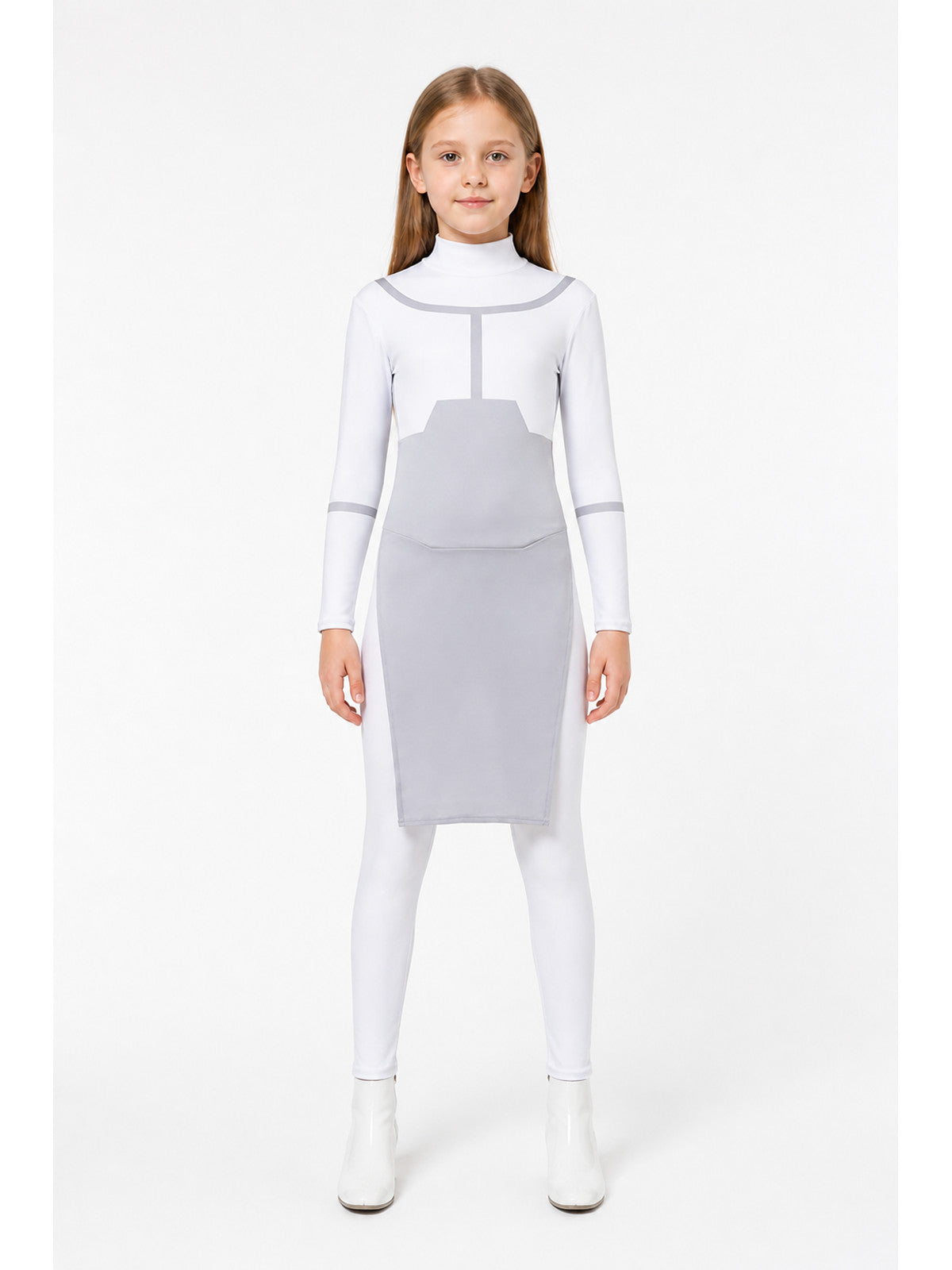 Gray and White Cosplay Jumpsuit with a High Collar main product view