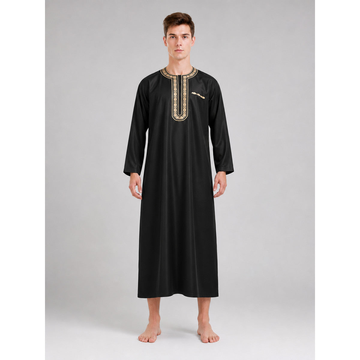 Long Robe with Gold Trim, Black