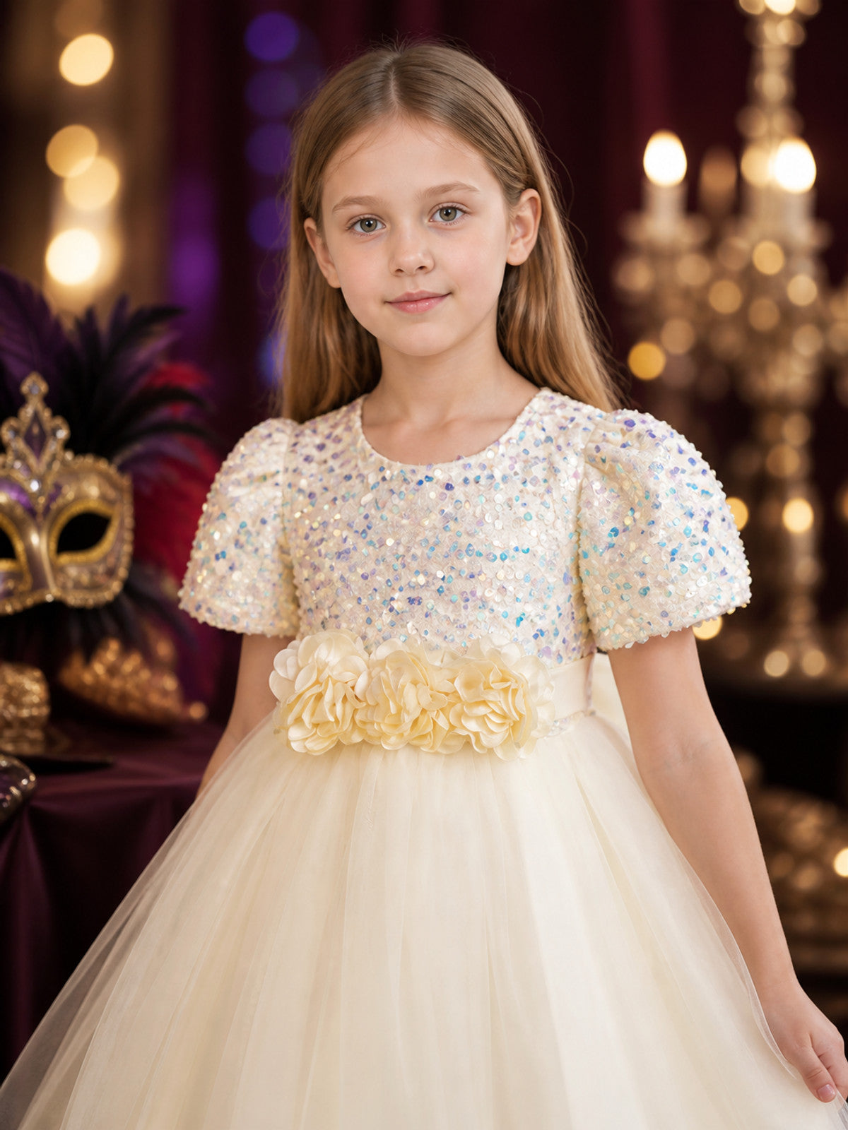 Baby Girls' Princess Party Dress with Sequin Bodice and Tulle Skirt on-model view